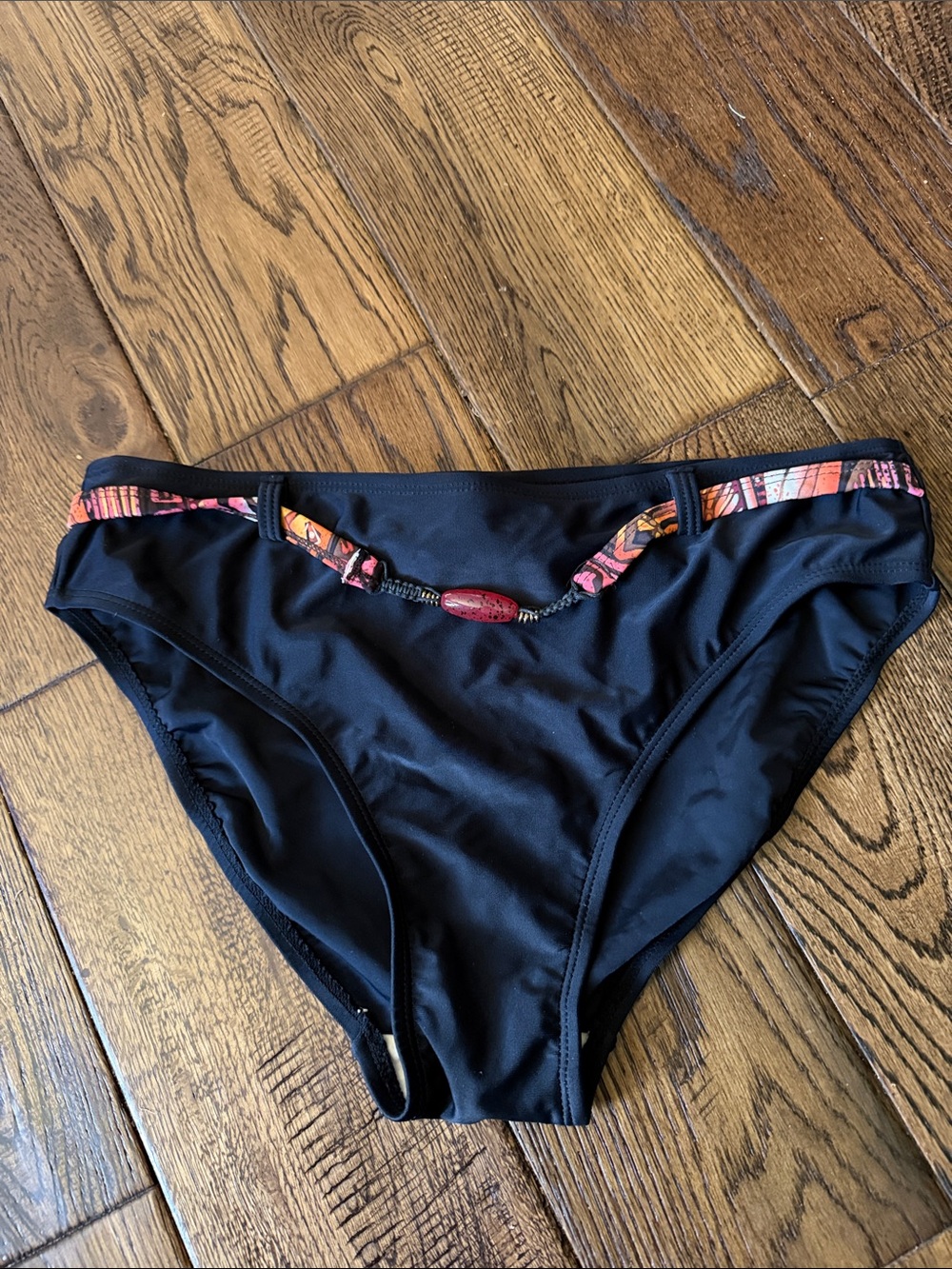 CHRISTINA Black Bikini Bottom with Coral Accent Size M